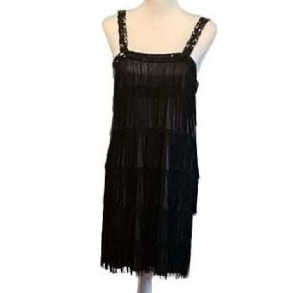Shimmering Roaring 20s Black Tiered Fringe Flapper Halloween Costume